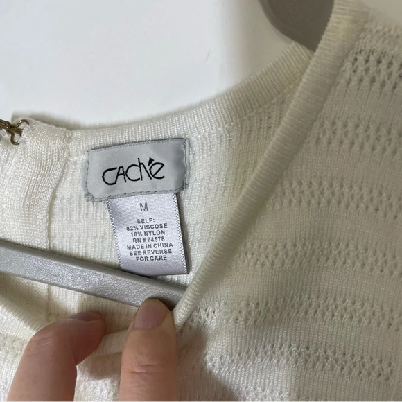 Cache Ivory Knit Crochet Sleeve Dress Size Medium - Picture 6 of 8